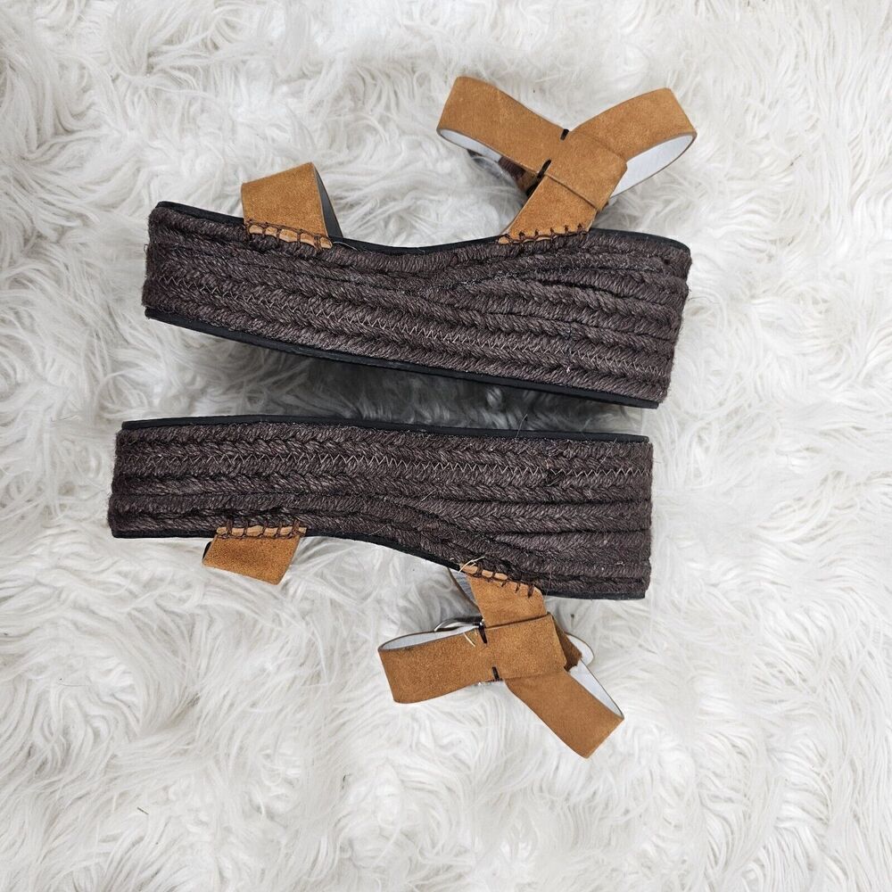 Rag & Bone Ansley Dark Brown Suede Buckle Espadrille Platform Summer Sandal 37 - Picture 4 of 11